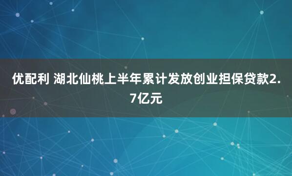 优配利 湖北仙桃上半年累计发放创业担保贷款2.7亿元